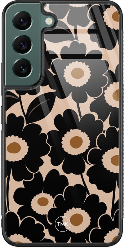 Hoesje geschikt voor Samsung Galaxy S22 - Bloom luxe - Zwart - TPU luxe case (glossy toplaag) - Bloemen - Hardcase backcover zwart