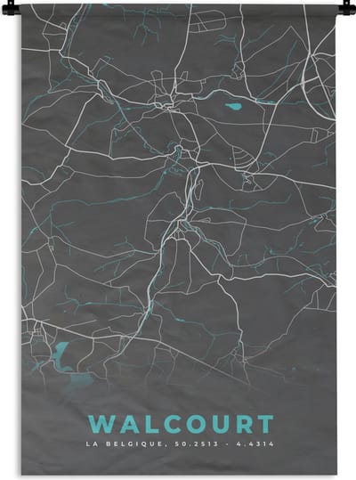 Wandkleed - Wanddoek - Stadskaart – Grijs - Kaart – Walcourt – België – Plattegrond - 120x180 cm - Wandtapijt