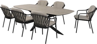 Manitoba Prado dining tuinset 240x105xH75 cm 7 delig antraciet met keramisch deens ovaal blad Taste 4SO