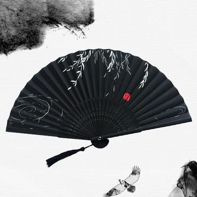 Bamboe Waaier – Zwarte Japanse Stijl – Handwaaier voor Festivals en Warme Zomers – Festivalwaaier – Zomer