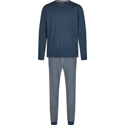 Phil & Co Heren Winter Pyjama Set Lang Donkerblauw Gestreept - Maat L