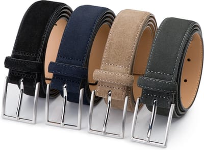 DTCH.FIT Herenriem Suède Bobby - Riem Zwart, Blauw, Taupe & Grijs - Pantalon & Jeans Broekriem - Riemmaat 85cm - Totale lengte 100cm - 4 Stuks
