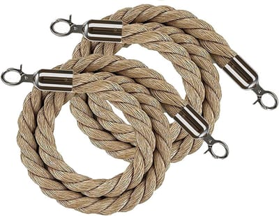 Gevlochten Touw met Haak - Wachtrij Touw Barrière Touw - Publiek Beheer - Gevlochten Hennep - 2 - 45 m - Zilver