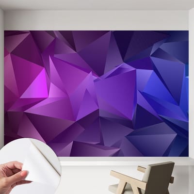 Coloray Zelfklevend Behang - Paarse driehoeken Zelfklevend fotobehang - 152x104 cm - Paars Zelfklevend Behang - Voor de slaapkamer, woonkamer en kantoor - Peel-and-stick techniek - Stickerbehang op rol