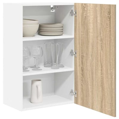 vidaXL - Hangkast - Sonoma - Eik - en - Wit - 50 - x - 31 - x - 80 - cm - Bewerkt - hout