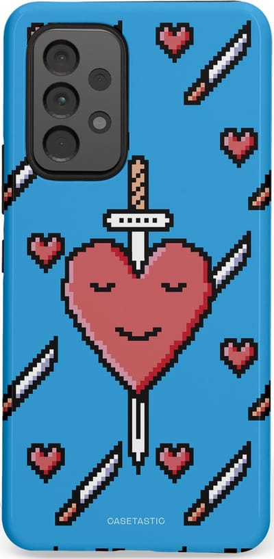 Casetastic hoesje geschikt voor Samsung Galaxy A53 (2022) 5G - Dubbellaagse bescherming - Zwaard saga - Fashion Case - Lichtblauw Zwart Koraal