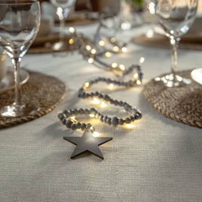 Star Trading Kerstverlichtingsketting 'Beady' met houten kralen en ster, batterijen + timer, warm wit, grijs, L 150cm