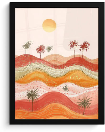 Poster in lijst - Fotolijst 30x40 cm - Posters - Abstract landschap - Palmbomen - Kleurrijk - Posterlijst zwart - Decoratie - Wanddecoratie woonkamer - Muurdecoratie slaapkamer