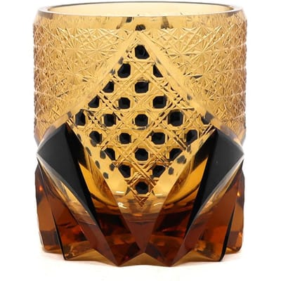 7,7 Oz 9,5 Oz Zwaar Edo Kiriko Stijl Whiskey Tumbler Gekleurd Kristalglas Rocks Old Fashioned Tumbler Met Handgesneden Ontwerp beige