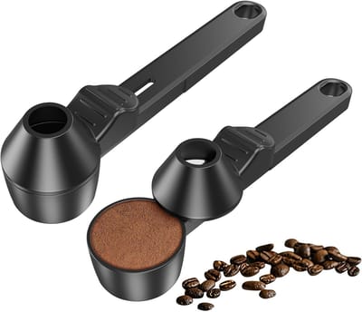 Koffielepel en trechter - Herbruikbaar - Koffiemaatlepel - Inhoud 2 eetlepels - Koffiepoederlepel met trechter voor koffie, eiwitpoeder, thee, bloem - Zwart - 2 stuks