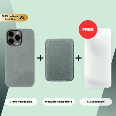 iPhone 14 Pro – Alcantara Case + MagSafe Wallet + Gratis Screenprotector | Nardo Grey