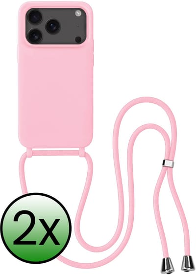 Hoes Geschikt voor iPhone 17 Pro / 18 Pro Hoesje Met Koord - Telefoonhoesje Geschikt voor iPhone 17 Pro / 18 Pro Backcover Met Afneembaar Koord - Lichtroze - 2 Stuks
