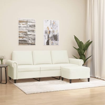 vidaXL - Driezitsbank - met - voetenbank - 180 - cm - fluweel - crèmekleurig