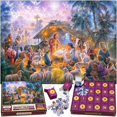 SnelShoppen - De Originele Legpuzzel Adventskalender 2025 – Kerststal, 24 Dozen, 1008 Stukjes, Kerstvakantie Aftellen, Puzzel Voor Kinderen en Volwass