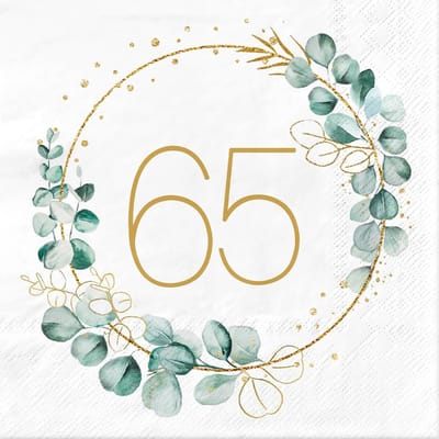 Dailygoods- Servetten 65e Verjaardag - 40 Stuks - Eucalyptus Decoratie - Papieren Servetten - 3-laags - Tafeldecoratie - Verjaardagsservetten