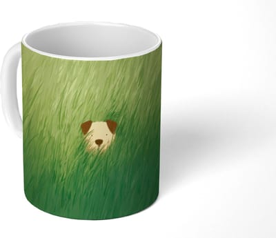 Mok - Koffiemok - Hondje - Gras - Oren - Bruin - Mokken - 350 ML - Beker - Koffiemokken - Theemok
