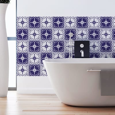 Zelfklevende tegelmuurstickers voor keuken en badkamer - 30 cementtegelstickers, Azulejos Mara - 30 stickers, 15x15cm