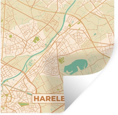 Muurstickers - Sticker Folie - Harelbeke - Kaart - Vintage - Stadskaart - Plattegrond - 100x100 cm - Plakfolie - Muurstickers Kinderkamer - Zelfklevend Behang XXL - Zelfklevend behangpapier - Stickerfolie