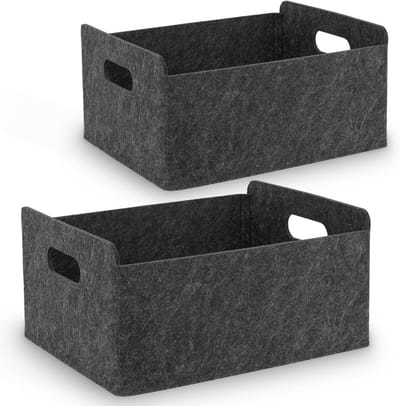 Vouwbare Flanel Opbergmand - 2 Stuks - 31,5 x 25 x 15 cm - Zwart