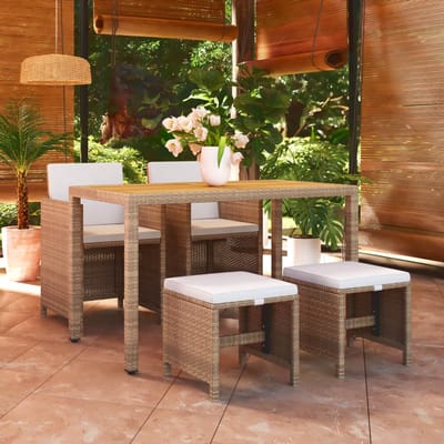 vidaXL - 5-delige - Tuinset - met - kussens - poly - rattan - beige