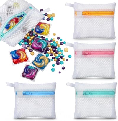 Mini wasmachinezakken voor fijne was - 4 stuks, 12 x 13 cm, netzakken voor sokken en lingerie, wasnet met honingraatstructuur