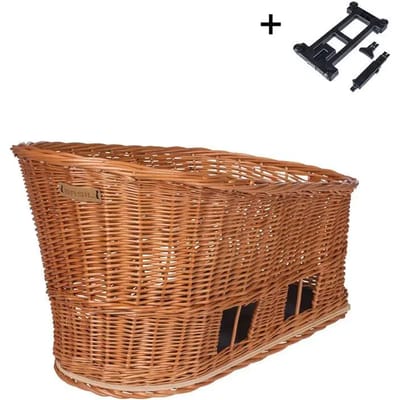Basil Pasja Hondenfietsmand L - Achter - Riet - Inclusief MIK-adapterplaat - Large - 50 cm - Bruin - Inclusief wasbaar kussentje
