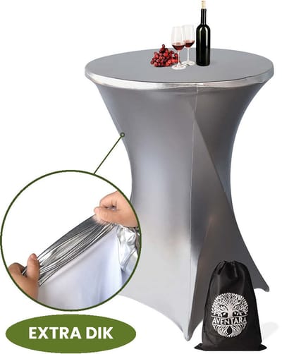 Statafelrok Zilver – ∅80-85 x 110 cm met Opbergtas – Statafelhoes Stretch Stof – Kras- en Vouwvrije Statafel Rok Extra Dik – Zilveren Sta Tafelrok – Rode Statafelhoezen Voor Horeca, Evenementen, Feest, Bruiloft en Partijen