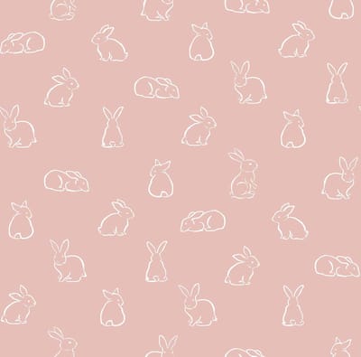 Behang - Kinderkamer – Konijnen – Silhouetten – Wit – Roze - Babykamer - Kinderbehang - Konijntjes- 0,53 x 10,05 M