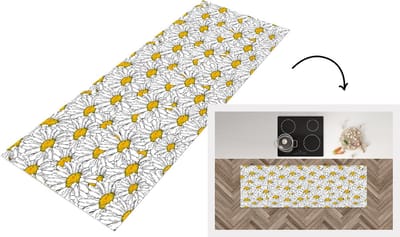 Keukenloper - Loper keuken - Bloemen - Wit - Lente - Patronen - 150x50 cm - Keukenloper vinyl