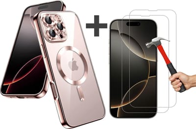 Hoesje met 2 Stuks Screenprotectors Geschikt voor iphone 16 Pro Hoesje - Geschikt voor MagSafe - Arara siliconen Backcover - Rosegoud