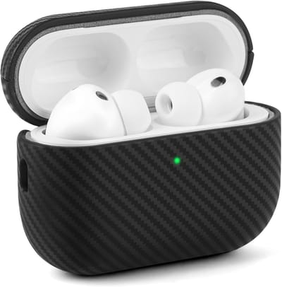 Leren beschermhoes voor AirPods Pro 3 (2025) met zichtbare LED, schokbestendig en kabelbescherming, zwart