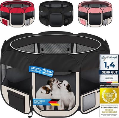 Ruime Dierenren XXL - Voor Puppy’s, Honden, Katten, Konijnen en Kleine Dieren - Binnen en Buiten (Zwart-Beige)