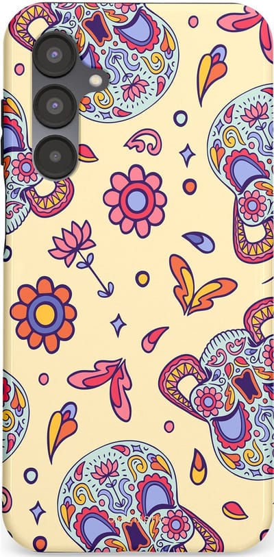 Casetastic hoesje geschikt voor Samsung Galaxy A16 - Dubbellaagse bescherming - Dia de los Muertos Doodshoofd Bloemen - Fashion Case - Crème Lila Zilver