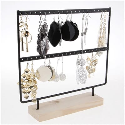 Sieradenhouder - Display voor Sieraden - Oorbellenrek - Hout en Metaal - 27x22x7 cm - Zwart
