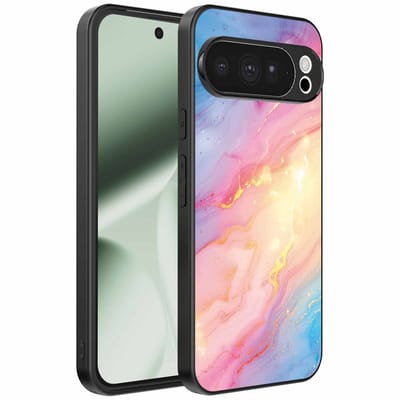 Geschikt voor Google Pixel 10 Pro XL Telefoonhoesje met Regenboog Glitter Marmer Opdruk - TPU Backcover Case Rainbow Glitter Marble Design - Smartphonica geschikt voor Google Pixel 10 Pro XL