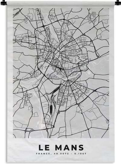 Wandkleed - Wanddoek - Plattegrond - Le Mans - Stadskaart - Kaart - Frankrijk - 120x180 cm - Wandtapijt