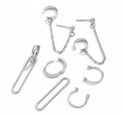 3 paar Zilverkleurige oorbellen set voor dames – mix van oorringen, oorhangers en ear cuffs
