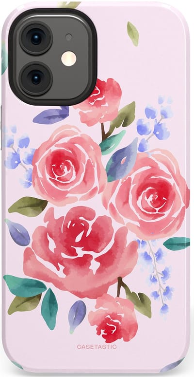 Casetastic hoesje geschikt voor Apple iPhone 12 Mini - Dubbellaagse bescherming - Aquarel pracht - Fashion Case - Lichtroze Lavendel