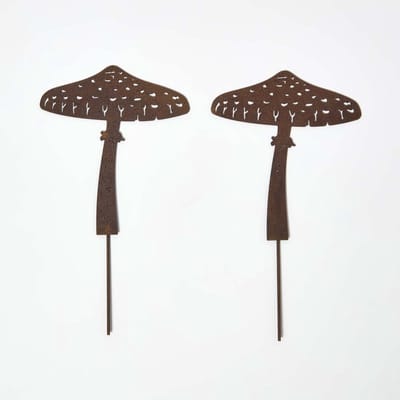 Homescapes Tuinpaal Roest - Paddenstoelen Tuindecoratie Set van 2