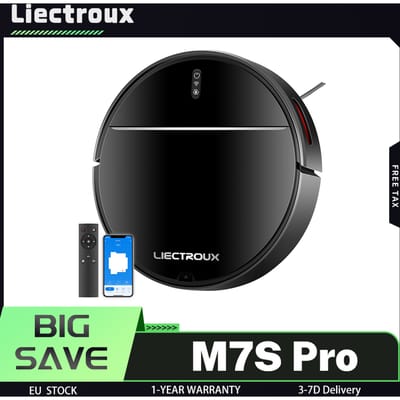 LIECTROUX M7S Pro robotstofzuiger, 2D kaartnavigatie, 4400mAh batterij, 110 minuten gebruik, droog en nat dweilen, WiFi app-bediening