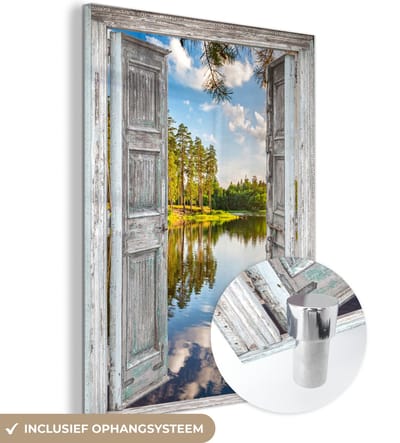 MuchoWow® Glasschilderij 30x40 cm - Schilderij acrylglas - Water - Landschap - Raam - Doorkijk - Foto op glas - Schilderijen