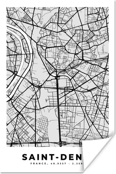 Poster Stadskaart - Frankrijk - Kaart - Saint-Denis - Plattegrond - 120x180 cm XXL