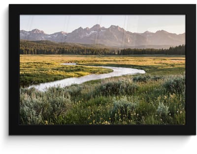 Poster in lijst - Fotolijst 30x20 cm - Posters - Berglandschap - Rivier - Bos - Posterlijst zwart - Decoratie - Wanddecoratie woonkamer - Muurdecoratie slaapkamer