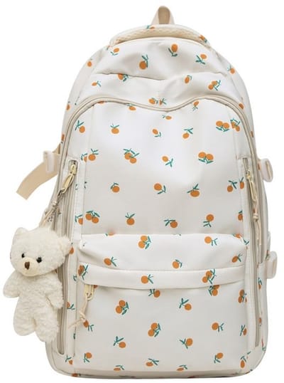 Rugzak – Schooltas - Laptoprugzak - Schooltas meisje – Handbags – Schattige oranje print rugzak – Lichtgewicht Nylon Rugzak – Grote Opbergcapaciteit – Schattige Rugzak voor School & Dagje Uit