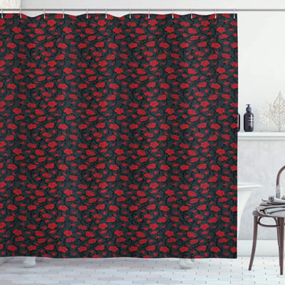 ABAKUHAUS Douchgordijn Vintage Roos – 175x240 cm – Antraciet/rood