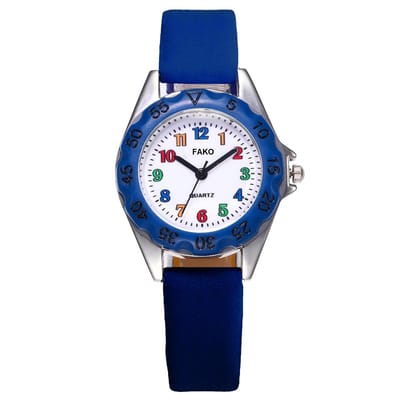Fako® - Kinderhorloge - Canvas - Regenboog - Royal Blauw