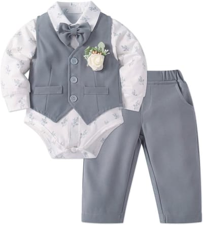 Babyset 5 Delig Bruiloft Doop Ceremoniële Kleding Jongen Vest Shirt Broek Strik