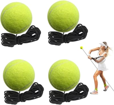 Tennisballen met Koord voor Training, 4 Stuks, Elastische Rebound Ballen voor Beginners en Kinderen, Ideaal voor Solo Oefeningen en Verbeteren van Slagtechniek