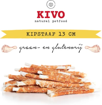 Kivo Petfood Hondensnack Kipstaaf 13 cm 300 gram - Graanvrij en Glutenvrij