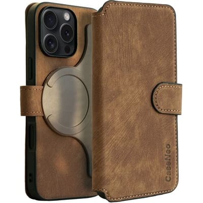 Coverzs 2 in 1 magnetische case geschikt voor de Apple iPhone 16 Pro Max hoesje - afneembare bookcase met ruimte voor pasjes / briefgeld - telefoonhoesje geschikt voor magnetische accessoires (bruin)